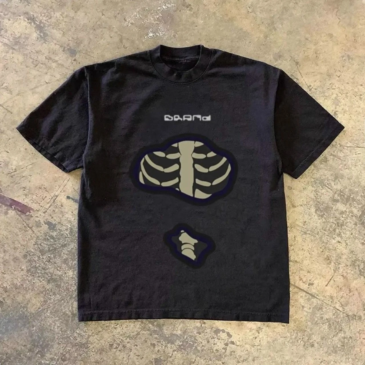 

New High-quality American High Street Skeleton Print T-shirt Men's and Women's Same Loose Round Neck Short-sleeved Top