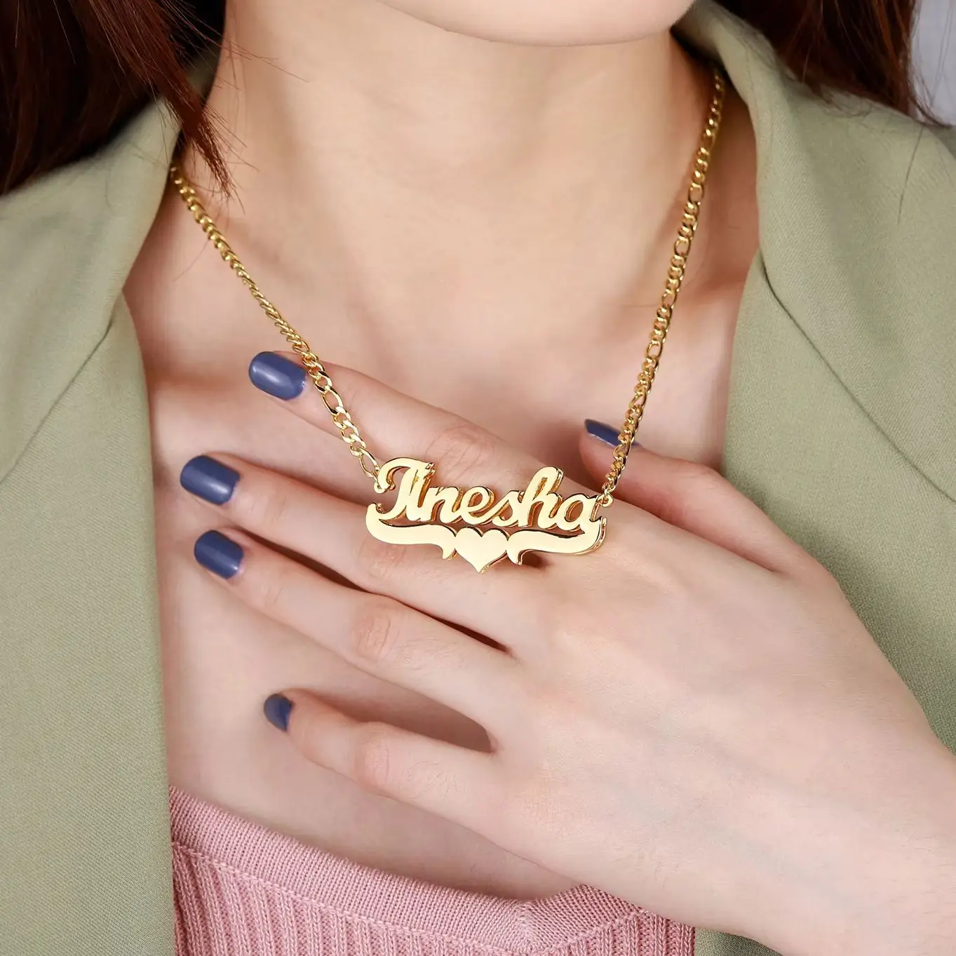 

Custom Double Layer Name Necklace Personalized 18K Gold Plated Stainless Steel Nameplate Pendant Chocker For Women Jewelry Gift