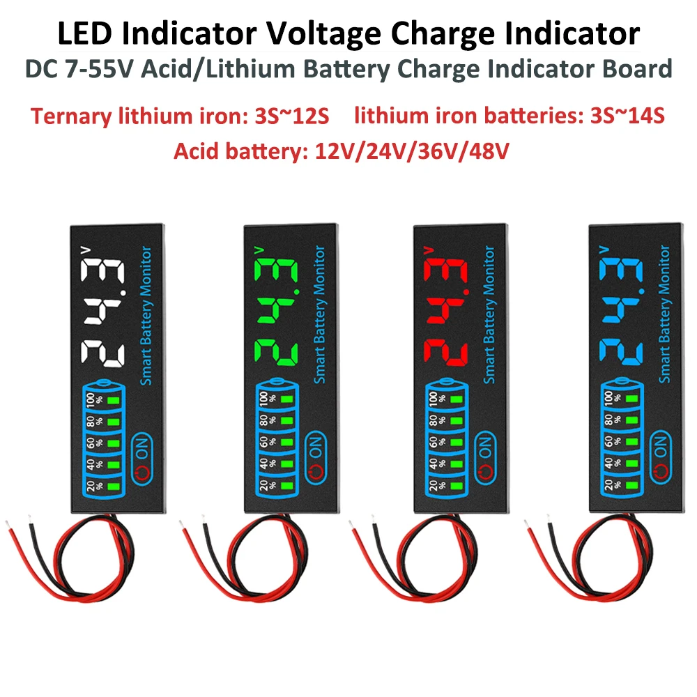 

​3S-12S 3S-14S DC7-55V Battery Level Indicator 12V 24V 36V 48V 18650 Lipo Lithium Battery Capacity Board Voltage Charging Tester