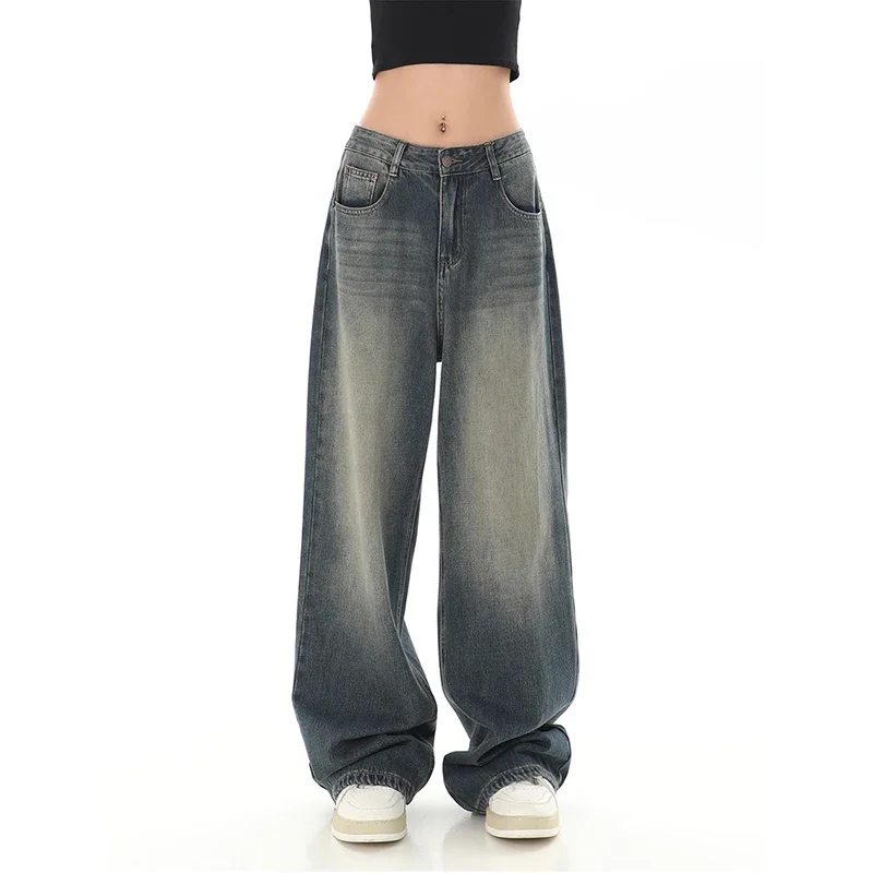 

Streetwear Vintage High Waist Loose Straight Jeans Pants Korean Fashion Women's Wide Leg Baggy Y2K Denim Trouser Female Clothes