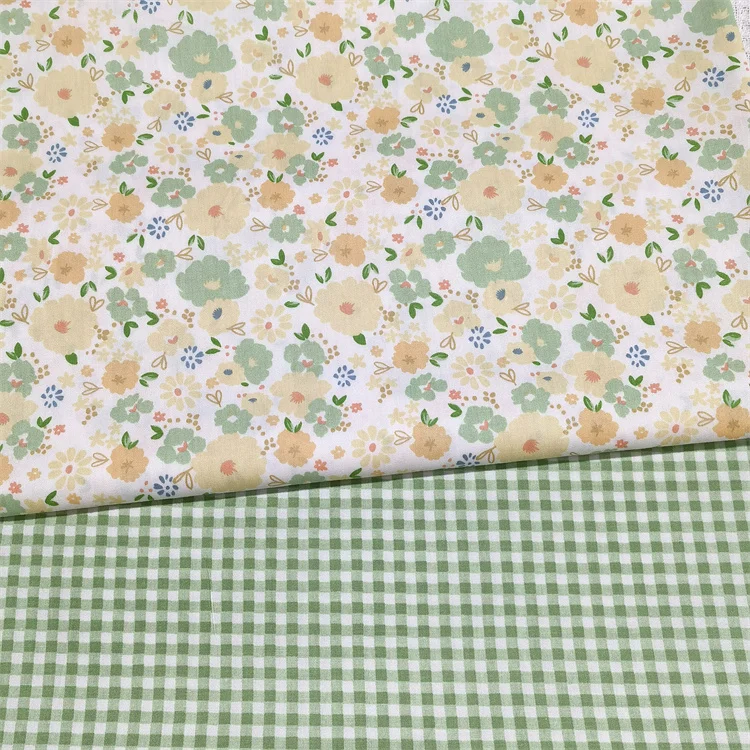 Tela de vestido de cama de sarga de algodón verde púrpura floral de 160x50 cm