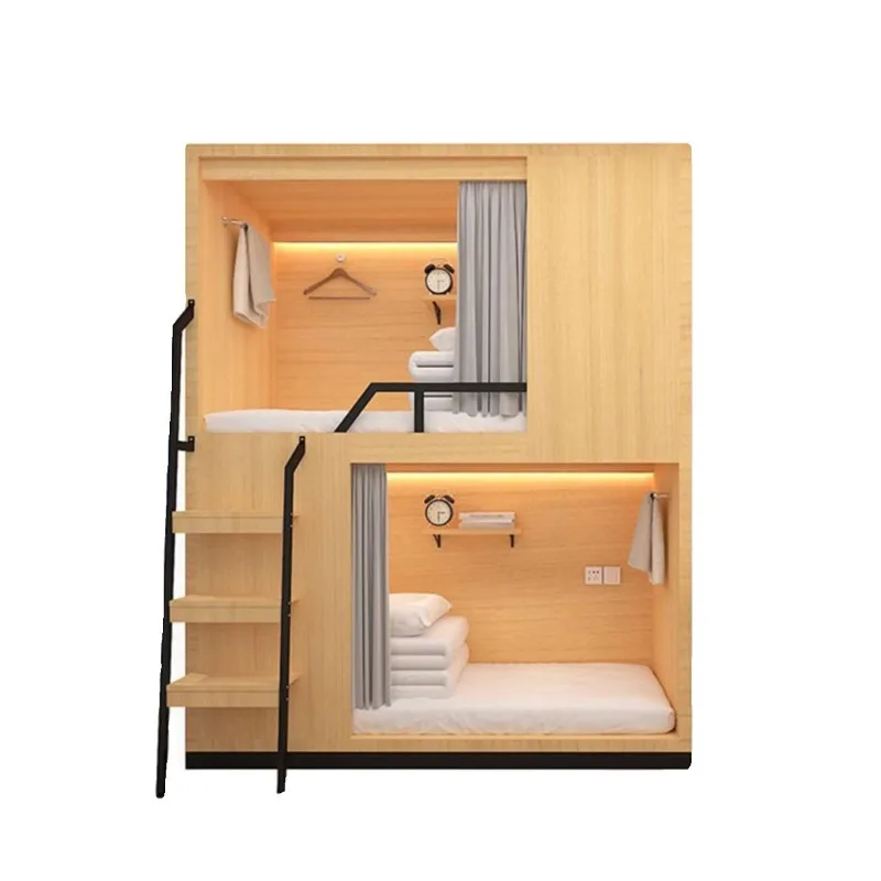 

Bunk Beds Adult Bunk Beds with Curtains Space Capsule Solid Wood Double Dormitory