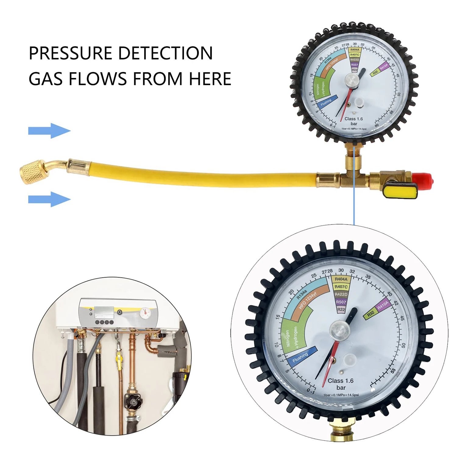 Pressure Gauge Nitrogen Pressure Tester HVAC Systems Cold Test Table Tools Home Auto Air Conditioner Measurement Instrument