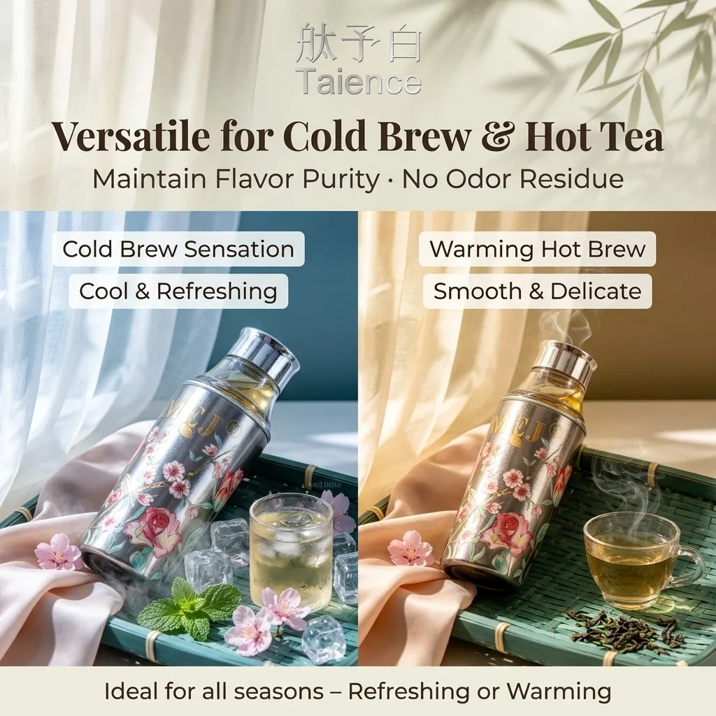 Titanium Water Bottle 400ml Insulated Cold Brew Tea Thermos Vacuum Double Wall Lightweight Floral Design for Travel Gift