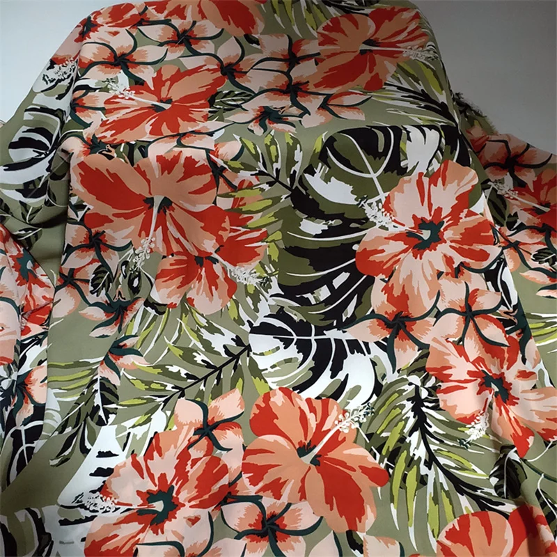 Fashion Chiffon Printed Single-layer Opaque Dress Shirt Floral Imitation Silk Satin Tulle Fabric Materials for Sewing By Meter