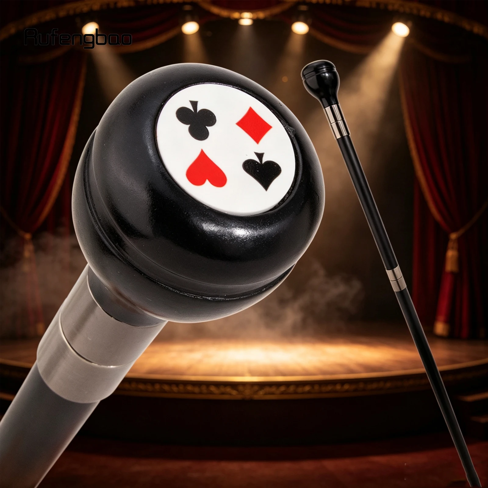 Black Resin Round Poker Crosier Performance Stage Walking Cane Decorative Cane for Cosplay and Parties Walking Stick