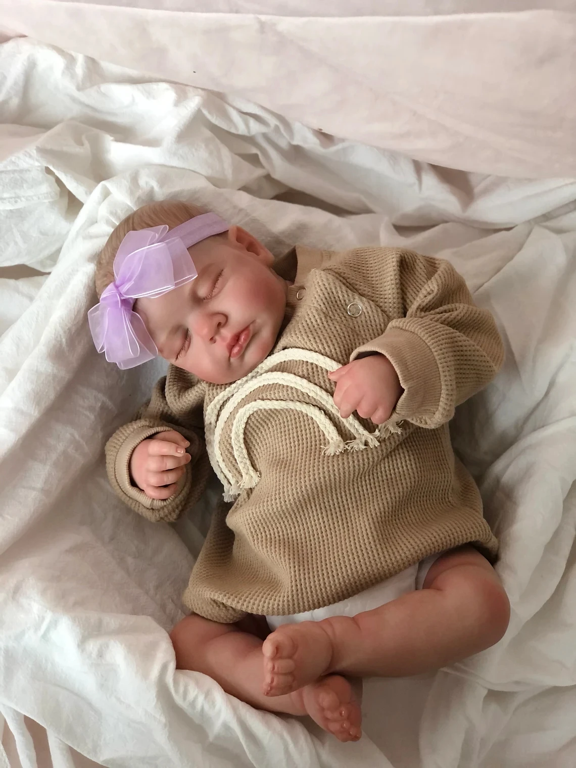 SANDIE 19 pollici bambola neonato fatta a mano realistica rinata addormentata Loulou morbido al tatto bambola coccolosa pelle dipinta vene visibili