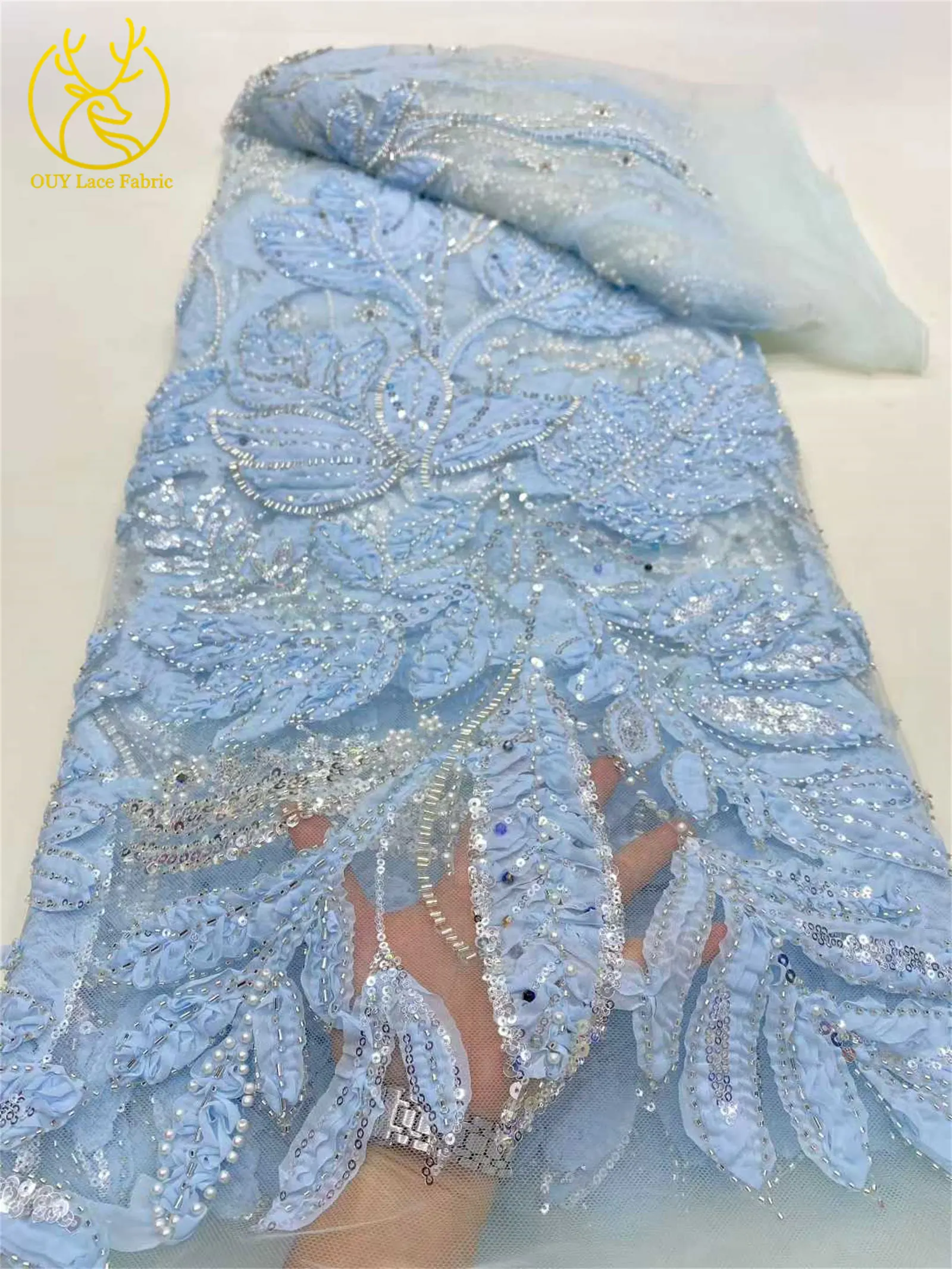 Tessuto di pizzo con perline con paillettes africane 2025 Tessuto di pizzo ricamato 3D francese nigeriano di alta qualità per materiale da cucito per matrimoni