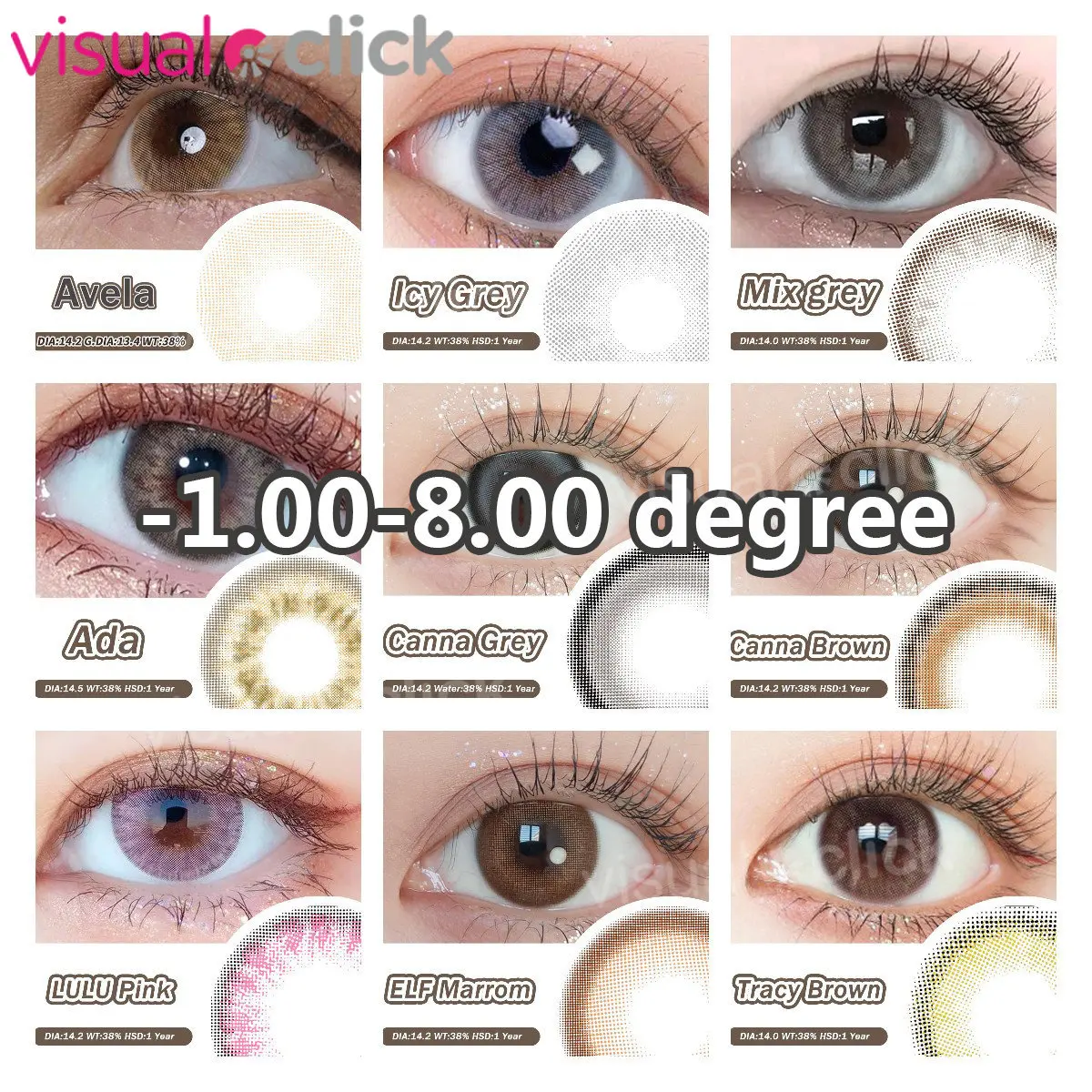 VisualClick 1Pair Myopia Lenses Color Contact Lenses for Eyes Lenses With Diopters Prescription Fashion Lenses Color Eye Lenses