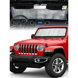 Windshield Sunshade for Jeep Wrangler JL & Gladiator JT JLU 2018-2024, Foldable Sun Visor Windshield Protector Blocks UV Rays