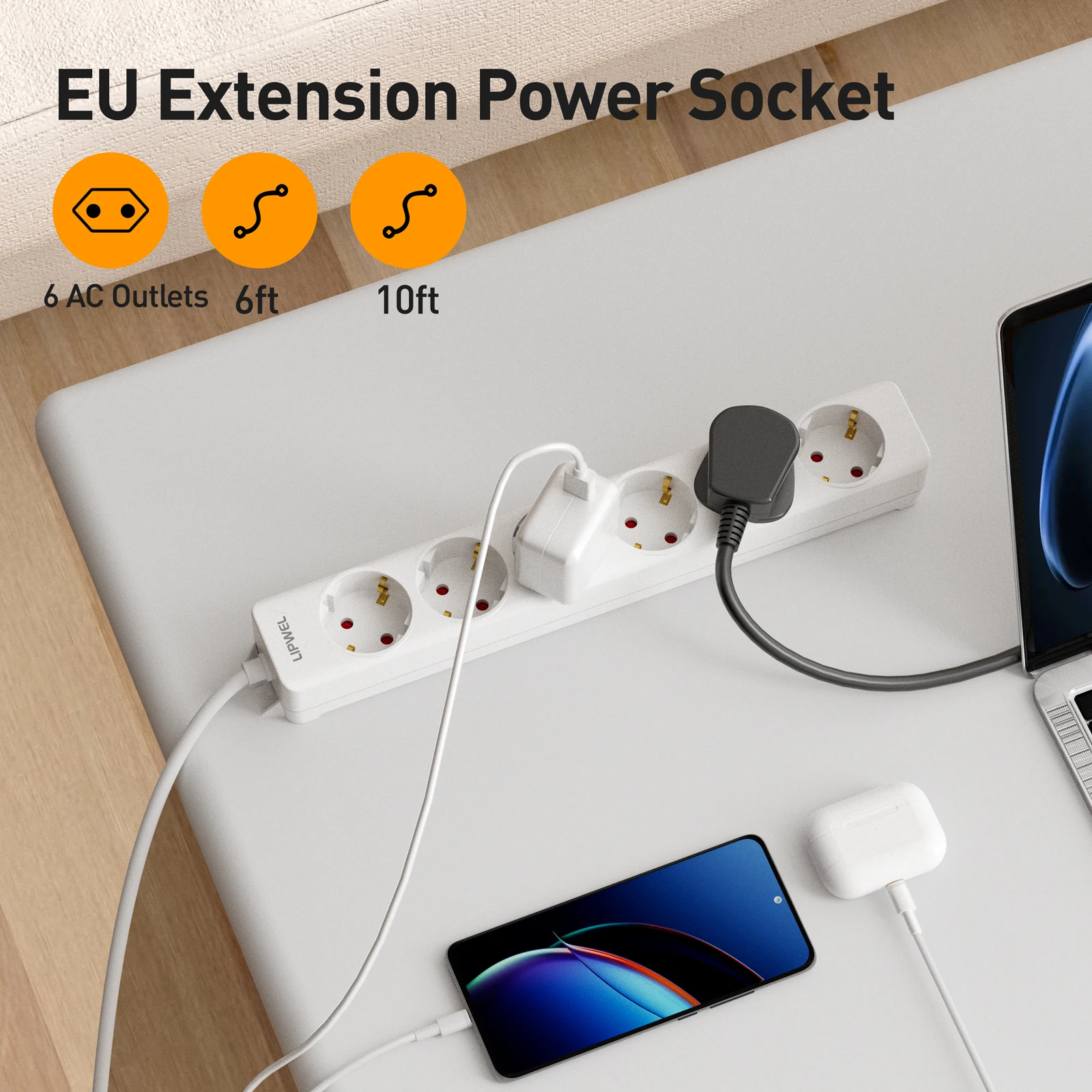

Совместимый с несколькими устройствами удлинитель с евровилкой, распределитель мощности рассеивания тепла с несколькими розетками для домашнего офиса
