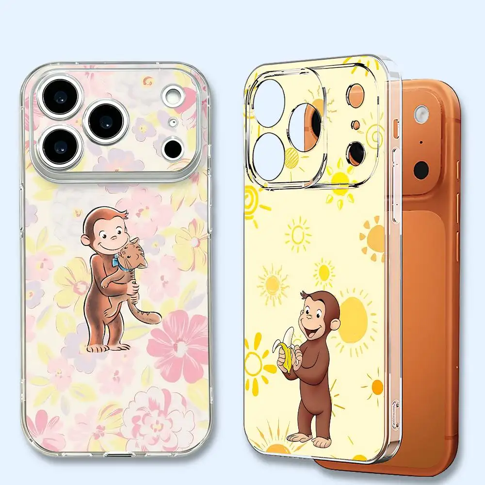 

C-Curious G-George Transparent Phone Cover Soft TPU For iPhone 17 16 15 14 13 12 11 Pro Max E Full Protection