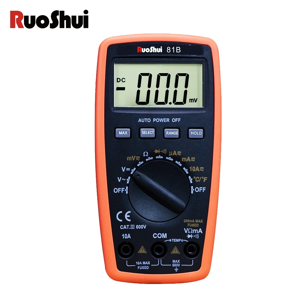 RuoShui 81B Digital Multimeter Auto Range Mini Design Comfortable Measure Resistance Current Voltage Temperature Pocket Ammeter