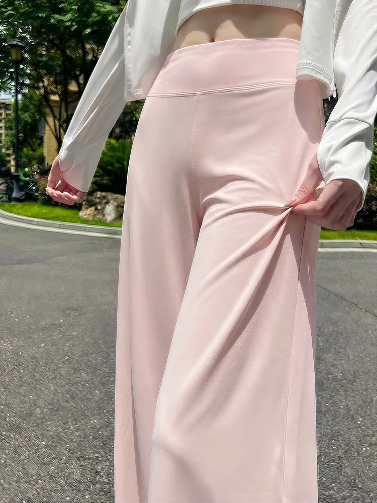

Ice Silk Pink Summer Thin High Waist Loose Straight Leg Yoga Sports Pants Women's Casual Wide Leg Pants Slimming Effect