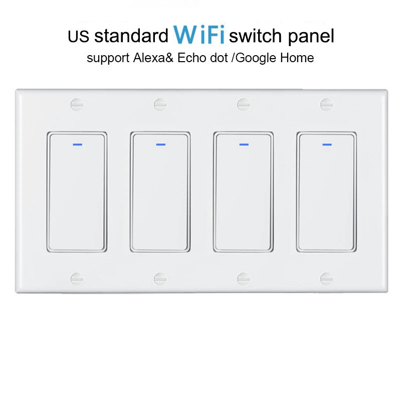 米国規格4連WiFiスマートリモコンスイッチ、モダンスタイル、Alexa Echo Dot対応、Google Home音声制御、安全