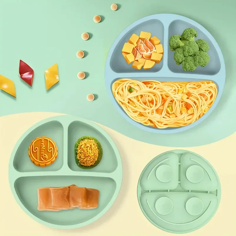

Silicone Tableware Children's Dinner Plate Divided Dinner Plate Auxiliary Training Tableware Set Snack Bowl