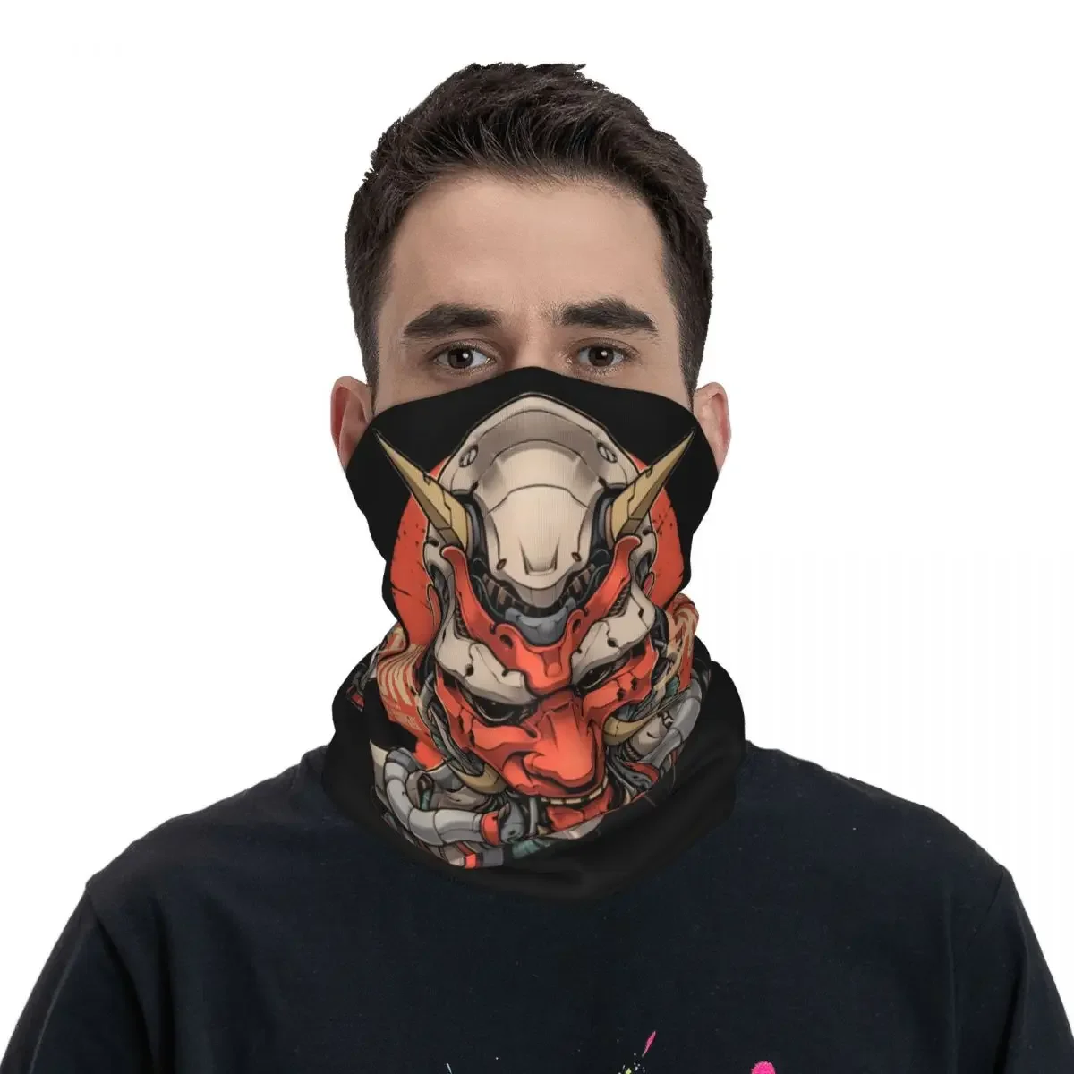 Adult Oni Mecha Bandana Merch Neck Gaiter Printed Japanese Demon Mask Scarf Multifunctional Scarf For Running Washable