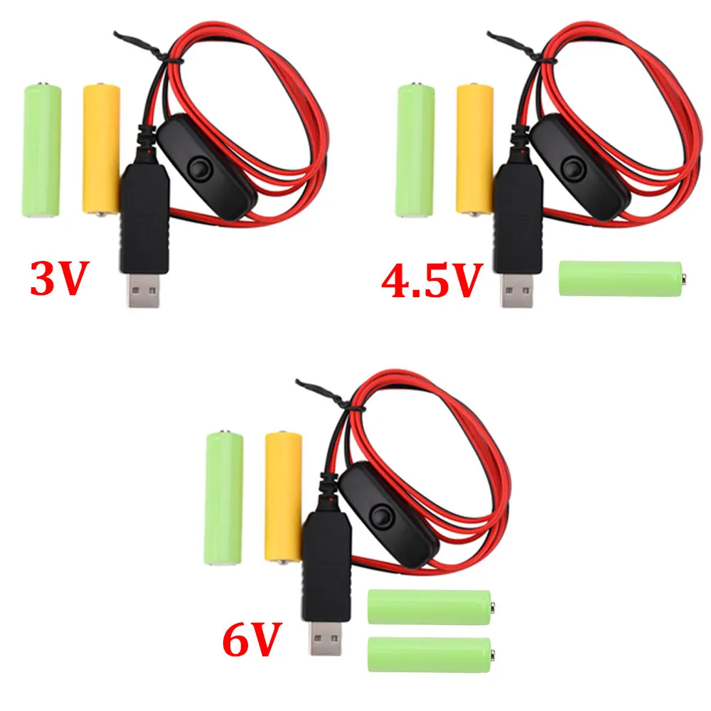 Zasilacz USB zastępują baterię 3V/4.5V/6V AA/AAA do zabawek zegarowych lampki LED z przełącznikiem