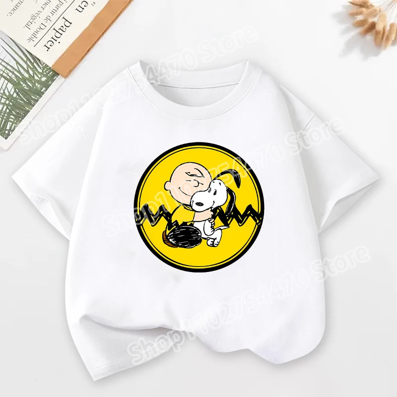 

Детская футболка с короткими рукавами Snoopys, хлопковые футболки с принтом персонажей аниме для мальчиков и девочек, повседневный топ с круглым вырезом, летняя детская одежда с героями мультфильмов