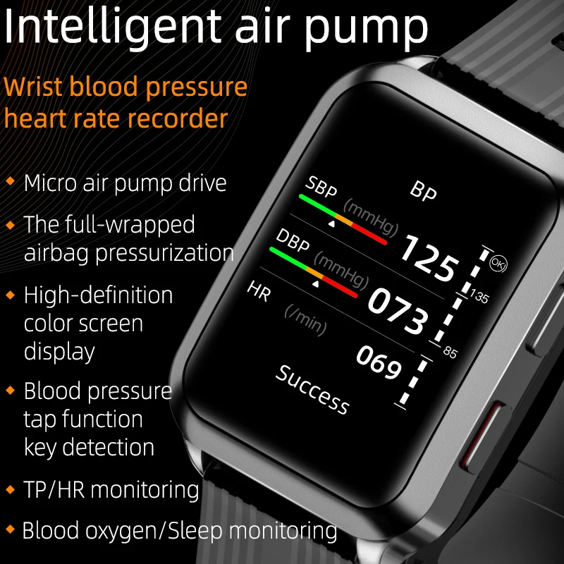 Air Pump Blood and Air Bag Oxygen Sensor Smart Watch P60 Anti-lost Reminder Blood Pressure Monitor Temperature Smartwatch