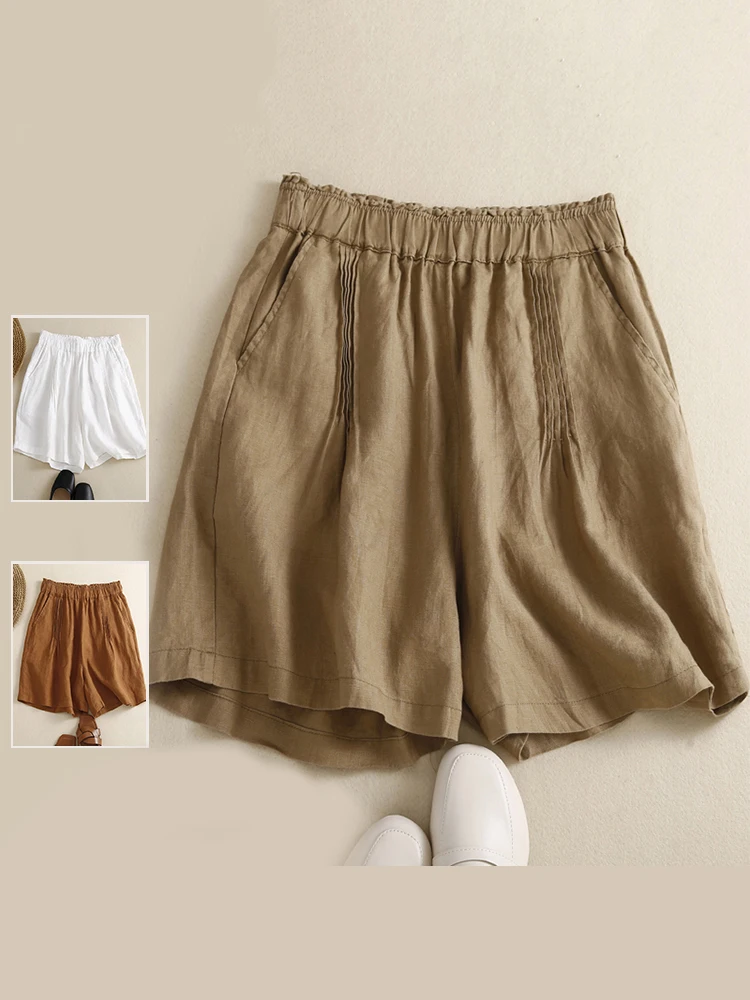 

Плиссированные дизайнерские льняные и хлопковые повседневные широкие брюки с высокой талией, большие размеры, женские модные утягивающие орты, художественные поездки на работу...