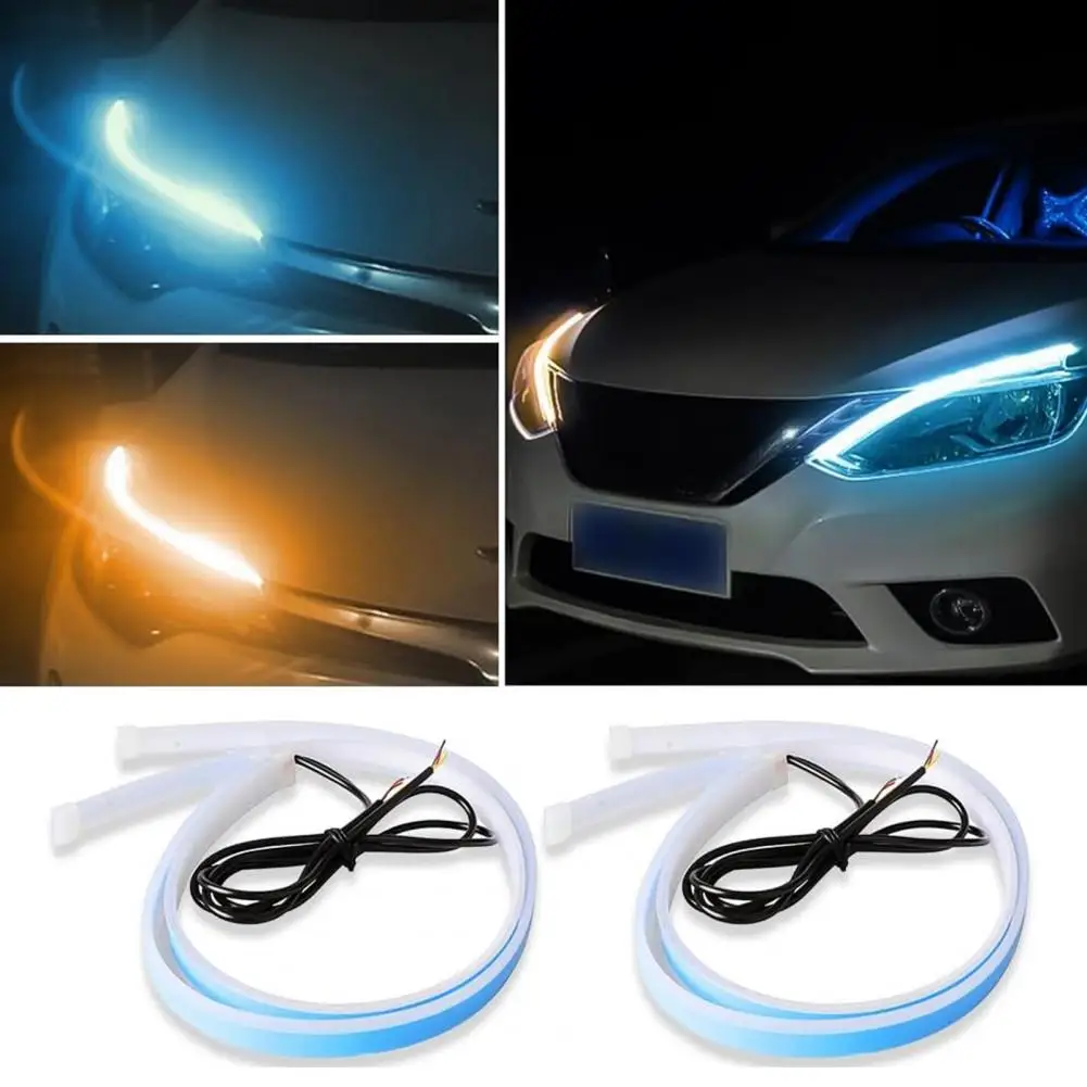 2Pcs Car LED Headlight Strips Super Bright Waterproof LED Daytime Running Light Strips Universal Auto Accessories 자동차 전조등