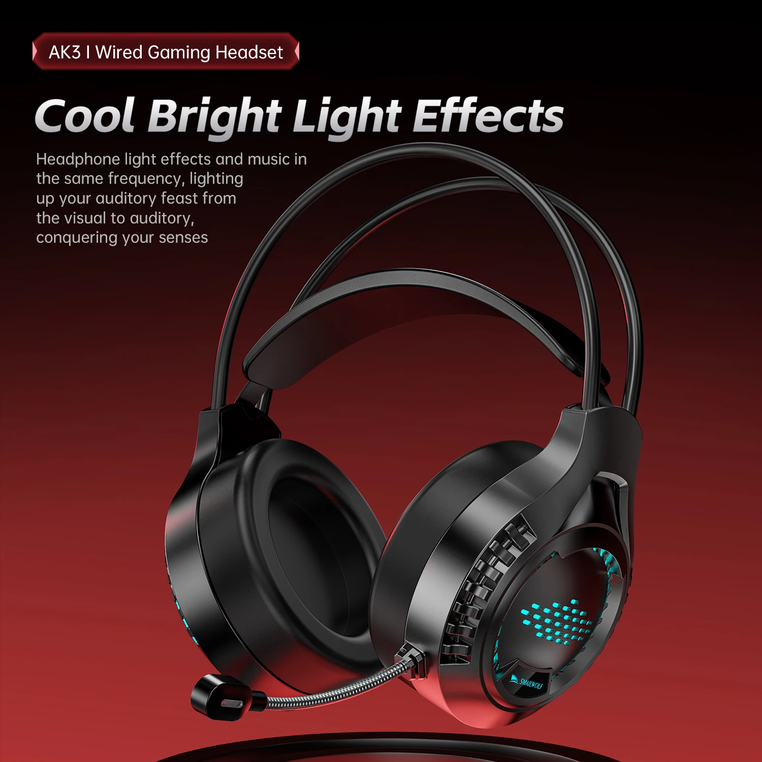 SMAIKLWOLF AK3 Head-mounted E-sports Gaming Headset Wired RGB Lighting Headset Laptop Desktop Gaming Headset