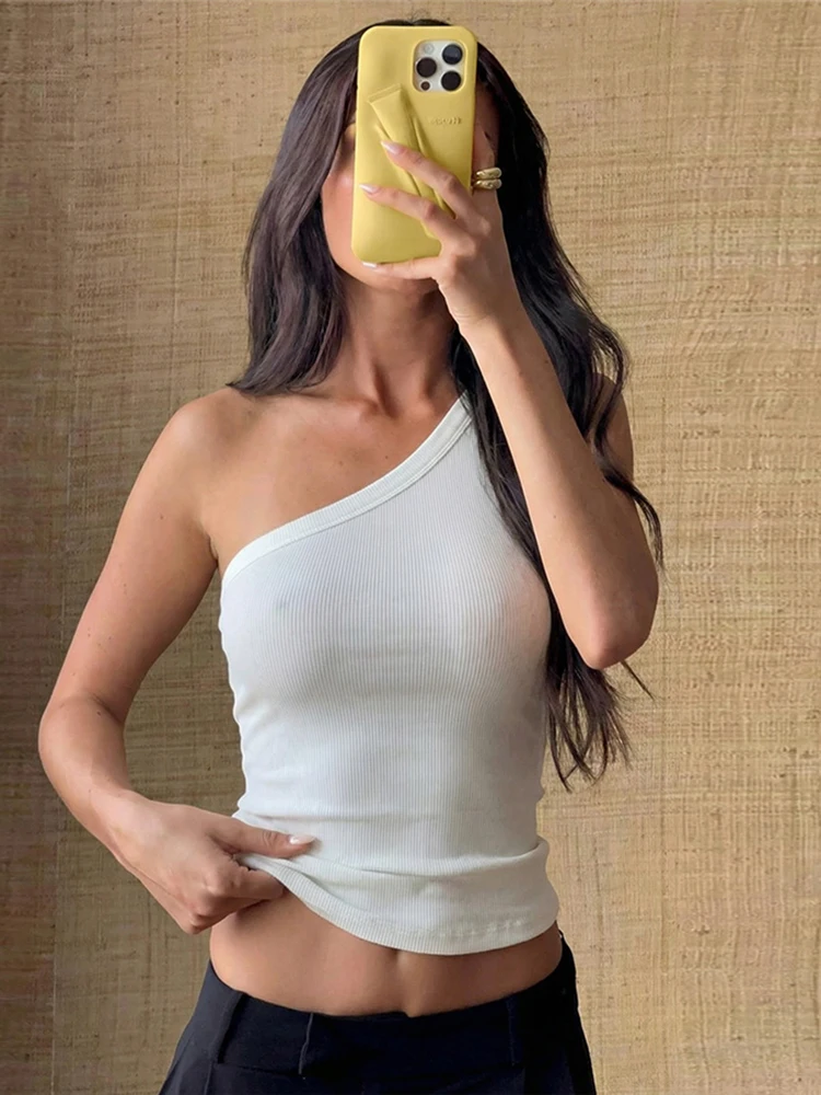Nibber Single Shoulder Vest Women Backless Solid High Elasticity Simple Skinny Sexy Hottie Street Midnight Basis Classic Tops