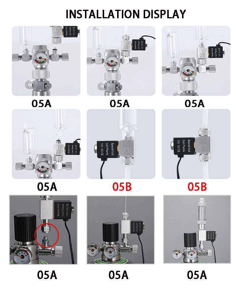 Aquarium CO2 solenoid valve, aluminum alloy waterproof solenoid valve, single and double head fish tank CO2 accessories