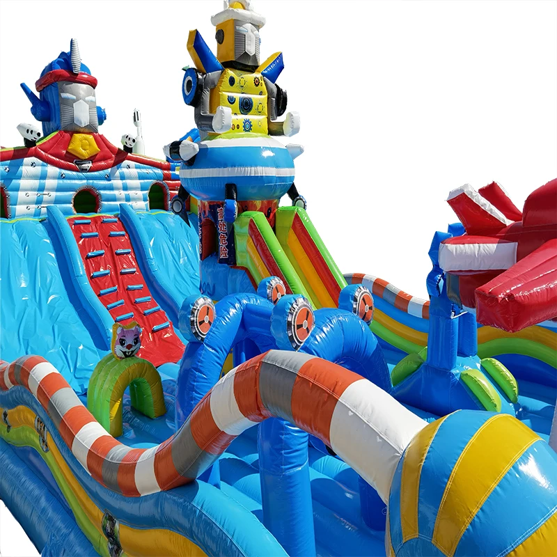 Heavy Duty PVC Transformer Robot Inflatable Bouncy Castle, Large Inflatable Slide Combo, Obstacle Course Play Center