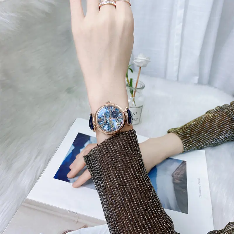 SKONE-ساعة نسائية مجوفة من الكريستال المرصع بالماس المقاوم للماء ، ساعة نسائية ، ساعة ميكانيكية نسائية ، علامة تجارية مشهورة ، أزياء فاخرة