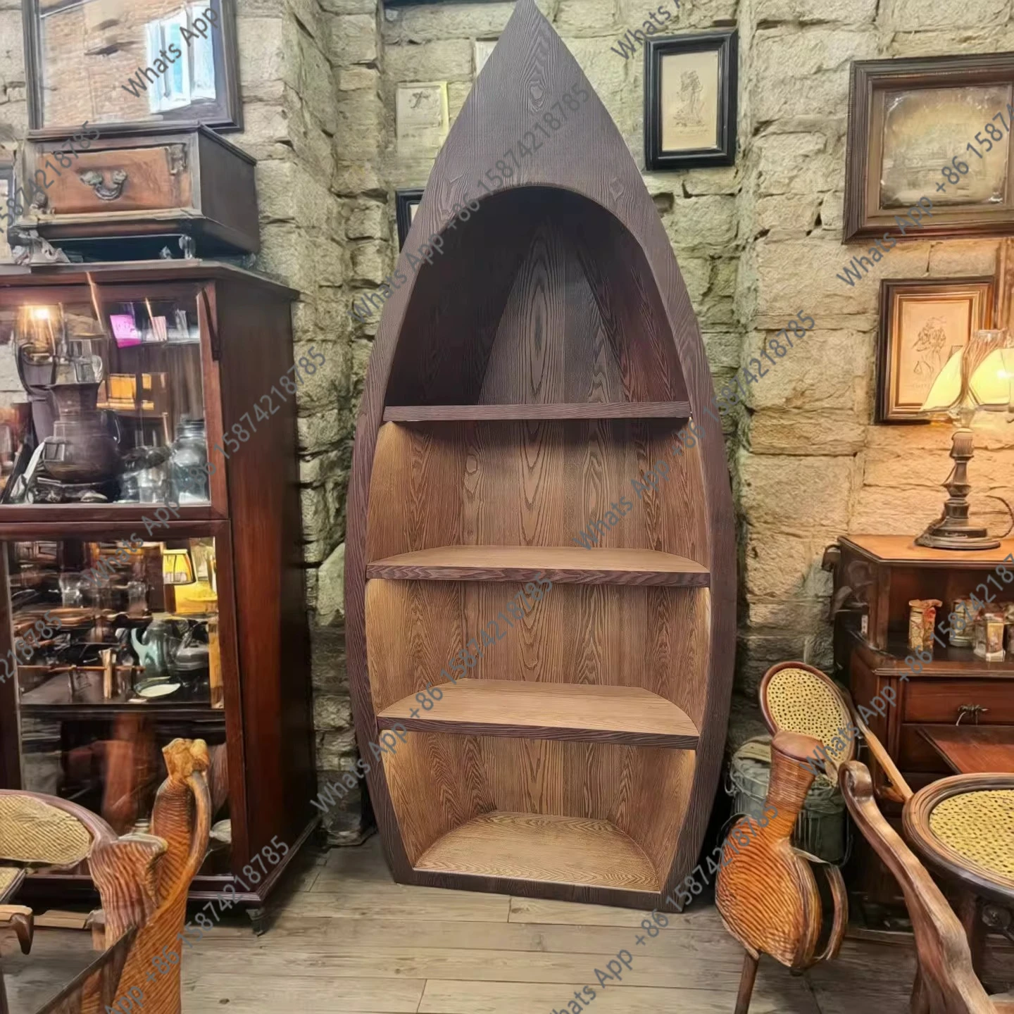 

Panel wood ship display cabinet retro creative bookshelf homestay decoration cabinet floor multi-layer storage cabinet