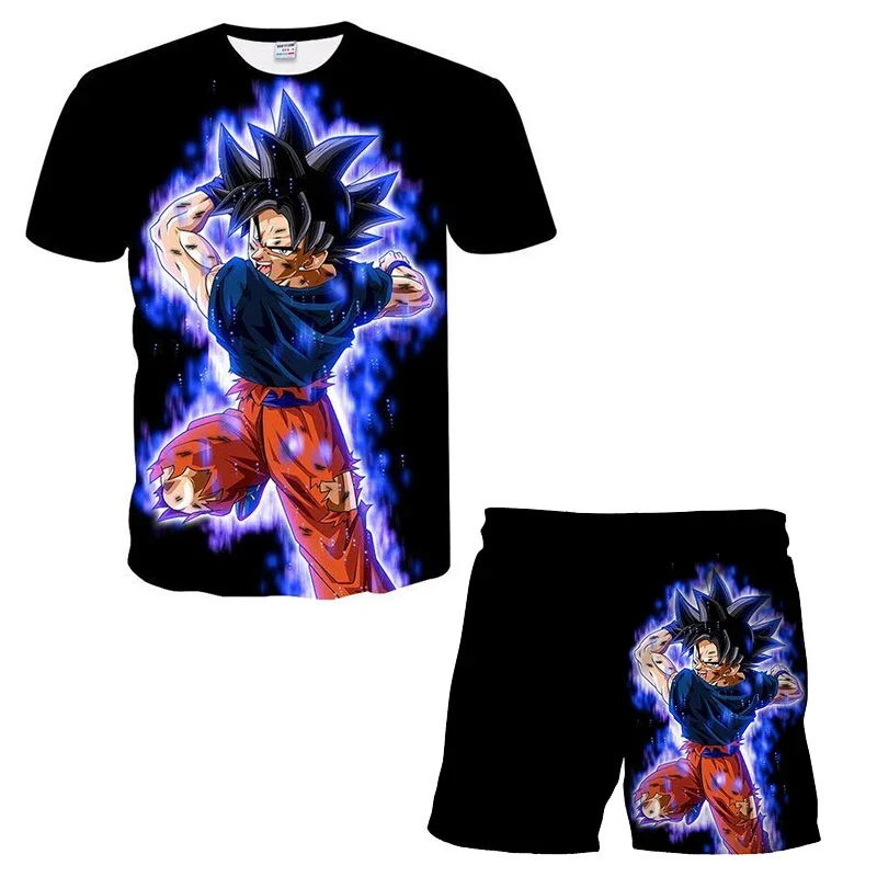 

Japanese Cartoon Dragon Ball Z T-shirt Children's Top T-shirt Shorts Two-piece Set for Summer Boys T-shirt+shorts Beach Pants