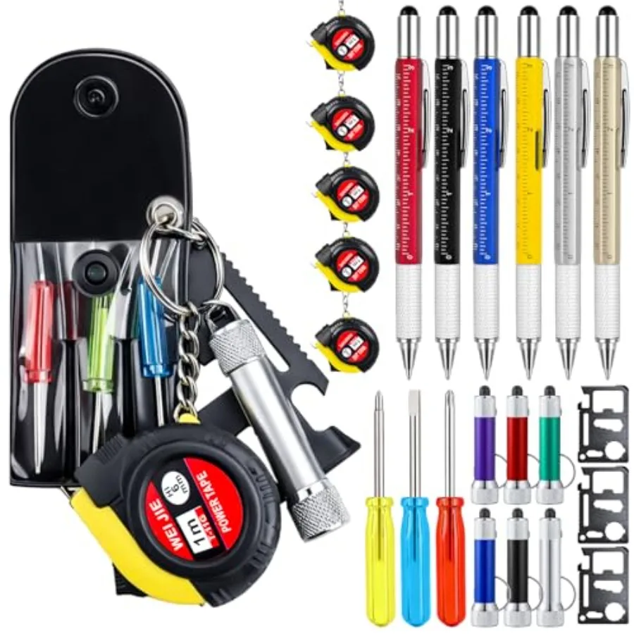 Mini Measuring Tape Screwdriver Keychain Flashlight Keychain Set Employee Coworkers Men Xmas Gifts Fathers Gifts Bulk Adult Par