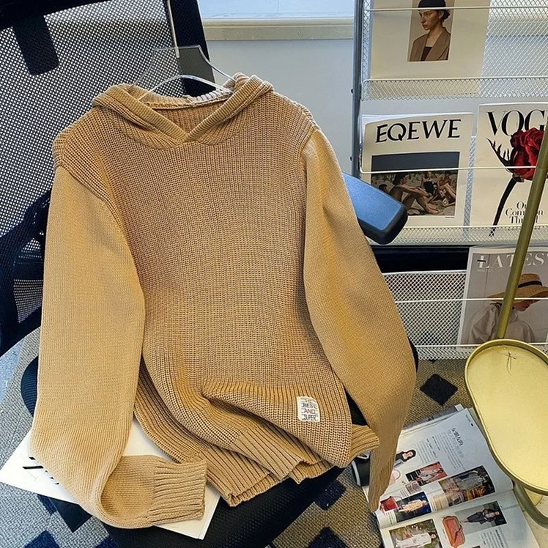 سترة رجالية جديدة للخريف والشتاء بأكمام طويلة محبوكة وقلنسوة، تصميم ضيق عصري وأنيق للشباب، إصدار ربيعي