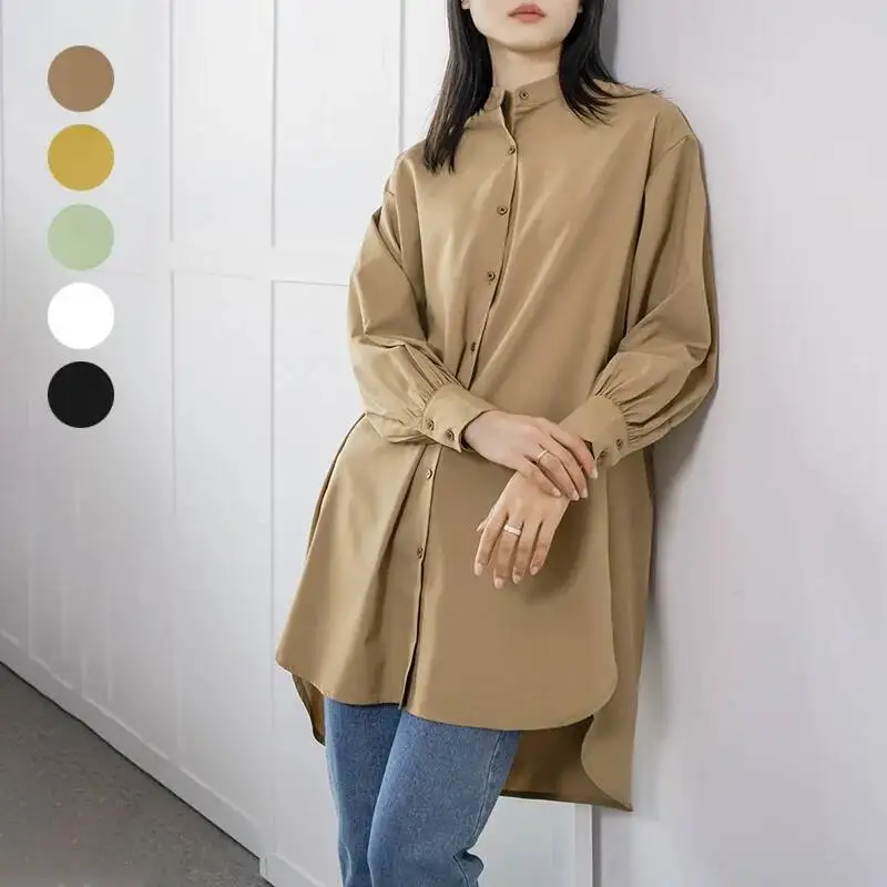 

Japanese and Korean New Spring Summer Solid Color Loose Shirt Women's Mid-length Large Version Women's Shirt New Style