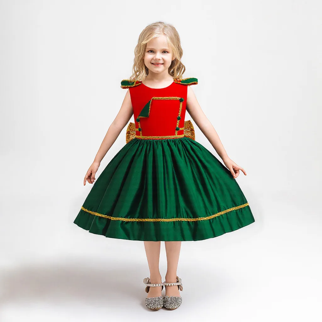 

Kids Girls Santa Claus Xmas Elf Princess Dress Children Christmas New Year Costumes Kindergarten Performance Role Play Outfit