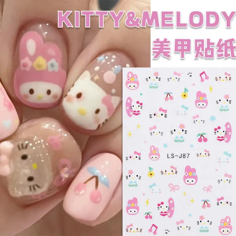 Nail Stickers Hellokittys&melody Doughnut Playful Cute Y2K Nails Kitty Adhesive Backed Nail Sticker Cartoon Anime Plush Girl Toy