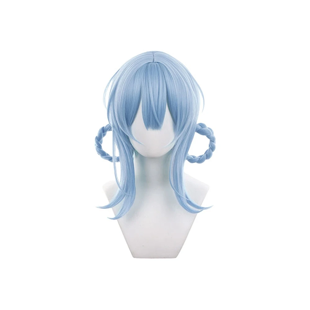 ライトブルーのショートウィッグ-サイド編み込みループ付き-耐熱人工毛-アニメコスプレ用-ハロウィンパーティーコスチューム-女性用