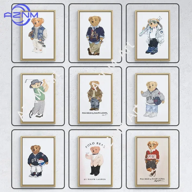 Stilvolles, verspieltes Bären-Kunstposter, Bär beim Sport treiben, Leinwandgemälde, Jungenzimmer, Wohnzimmer, moderne Heimdekoration, Wandkunst