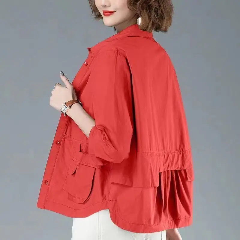 Fashion Single-breasted Solid Color Jackets Tops Female Spring All-match Loose Casual Long Sleeve Pockets Coats Women\'s Clothing