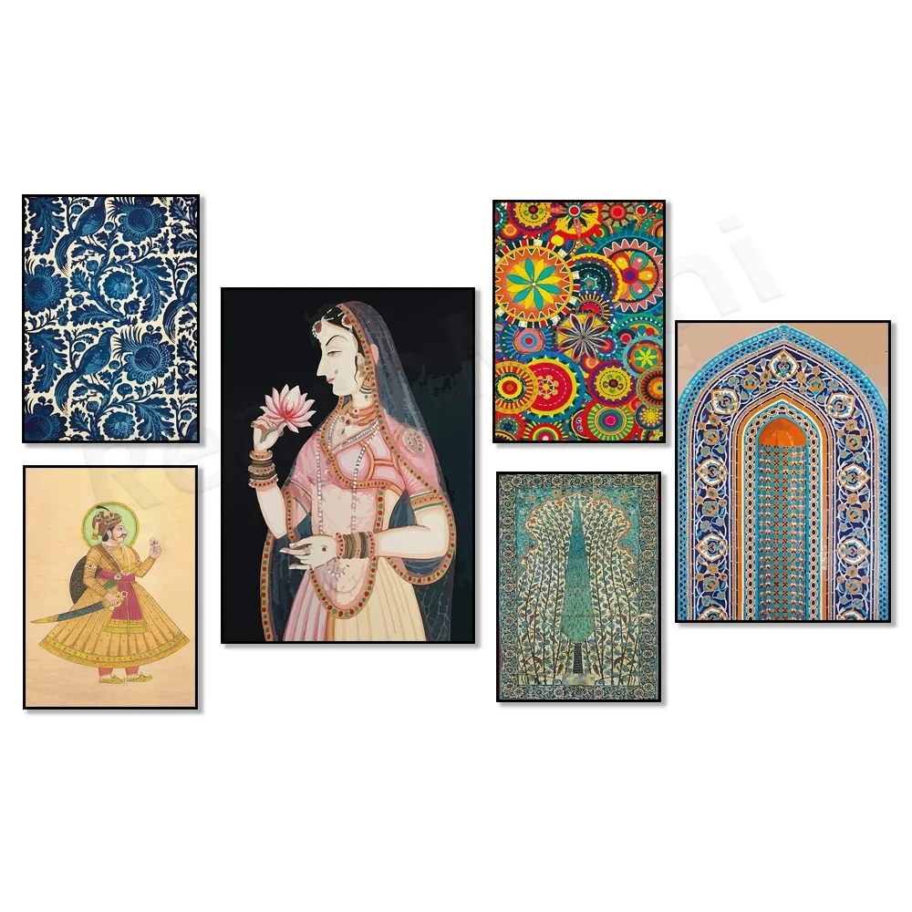 Indian Mughal Wall Art, Tree of Life, Royal Prince with Rose, Rikshaw Tuk Tuk, Indian Indigo, Raja Painting, Indian Palace Poste