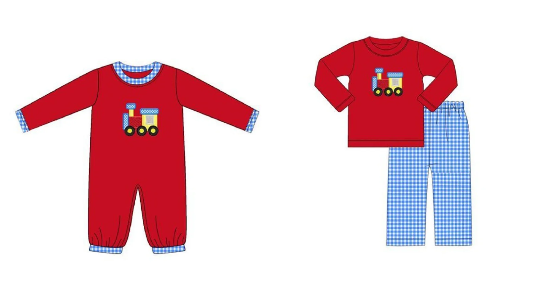 

New design of children's wear red and blue series long-sleeved clothing plaid pants suit newborn baby jumpsuit