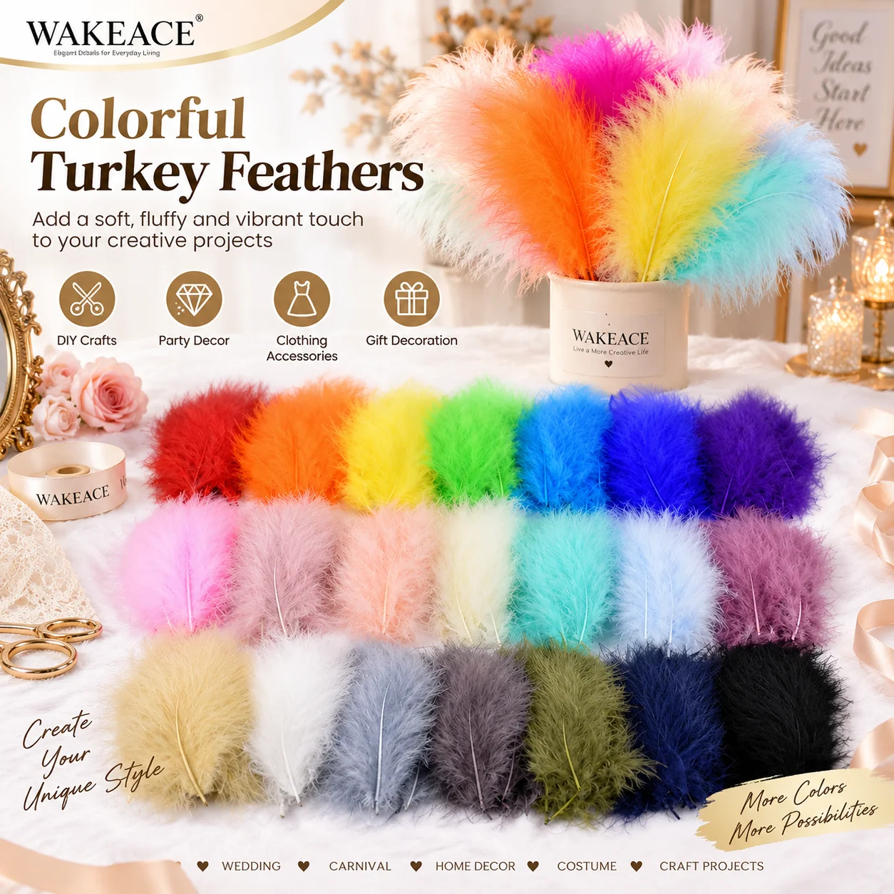 Colorful Turkey Feathers 10-15CM Fluffy Craft Feathers for DIY Wedding Party Decorations Dreamcatcher Costume Accessories