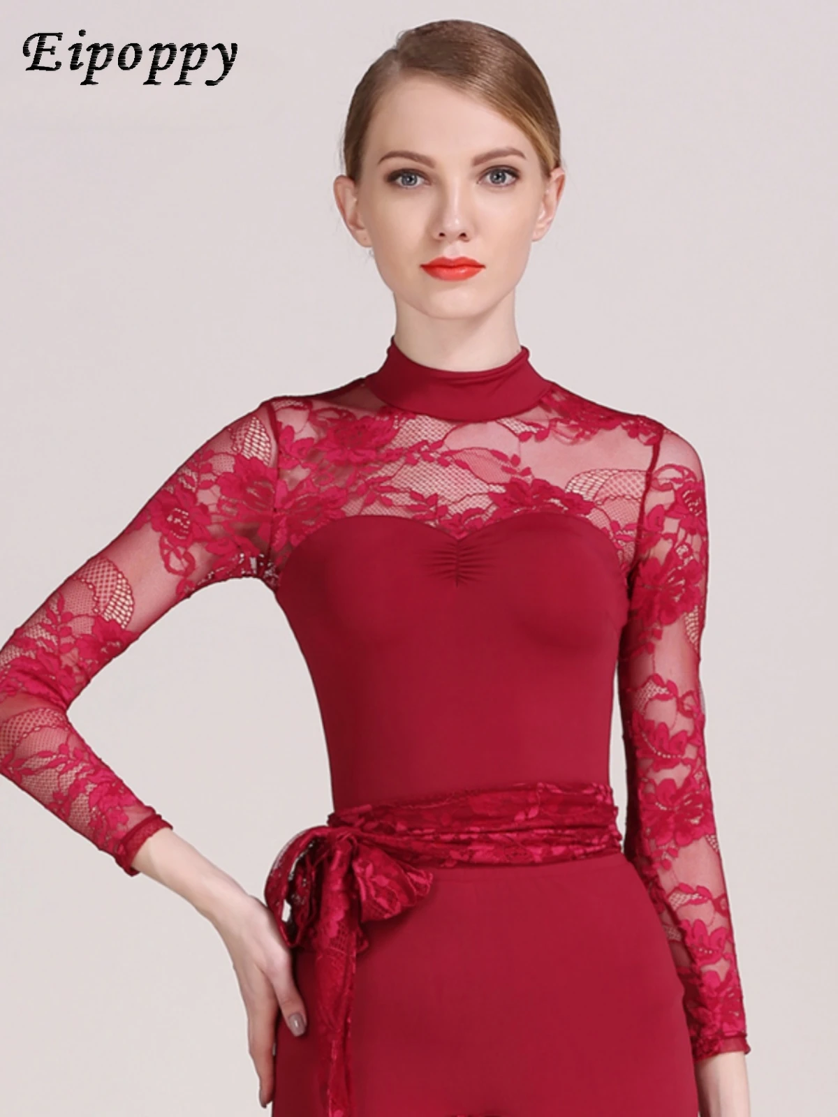 レースロンダンスウェア、長袖、全国標準ダンスウェア、モダンな練習用トップス