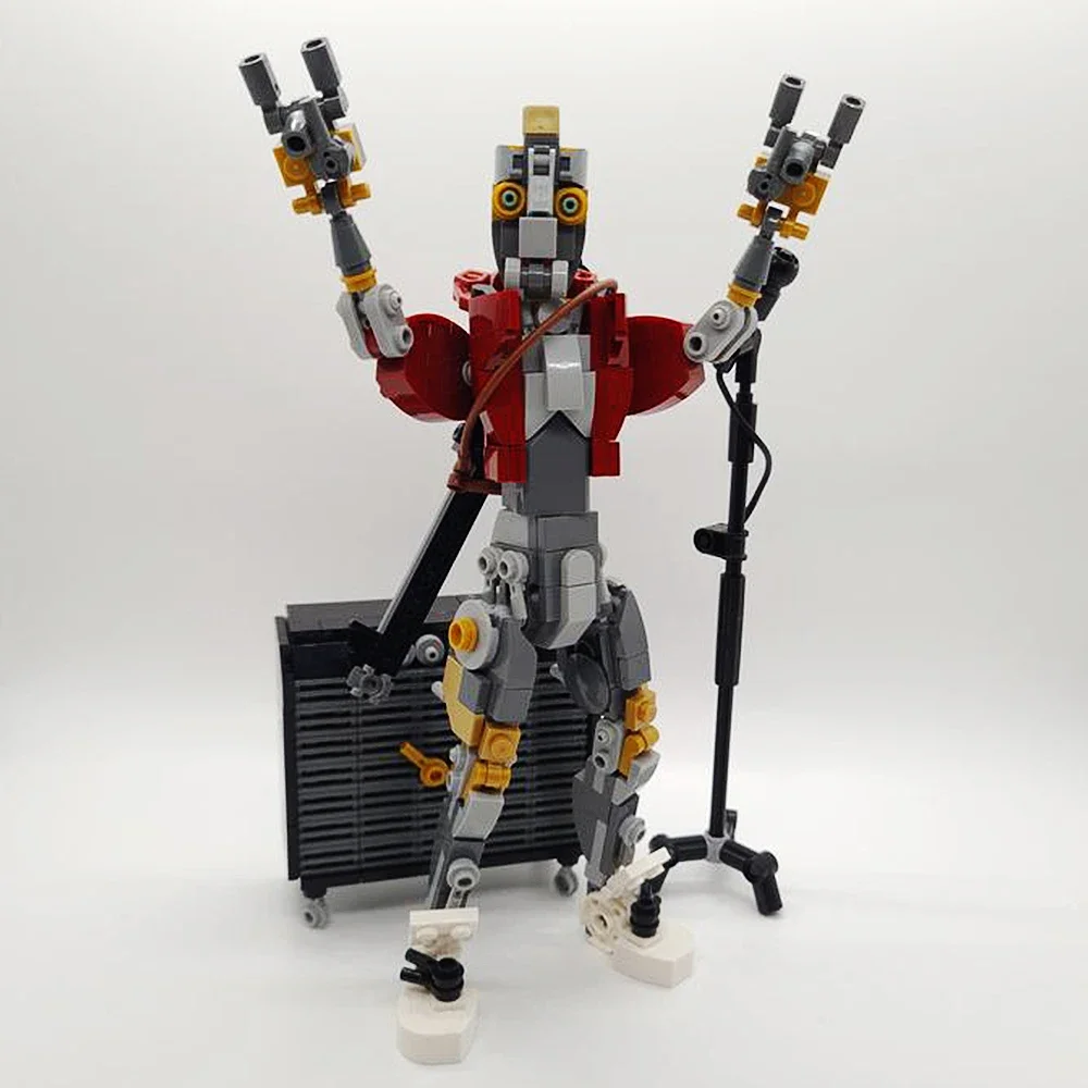 MOC กีตาร์เครื่องเล่นดนตรี Rockerbot Building Blocks รุ่นเสียงและไมโครโฟน Rock Band เล่นอิฐของเล่นเด็กของขวัญ