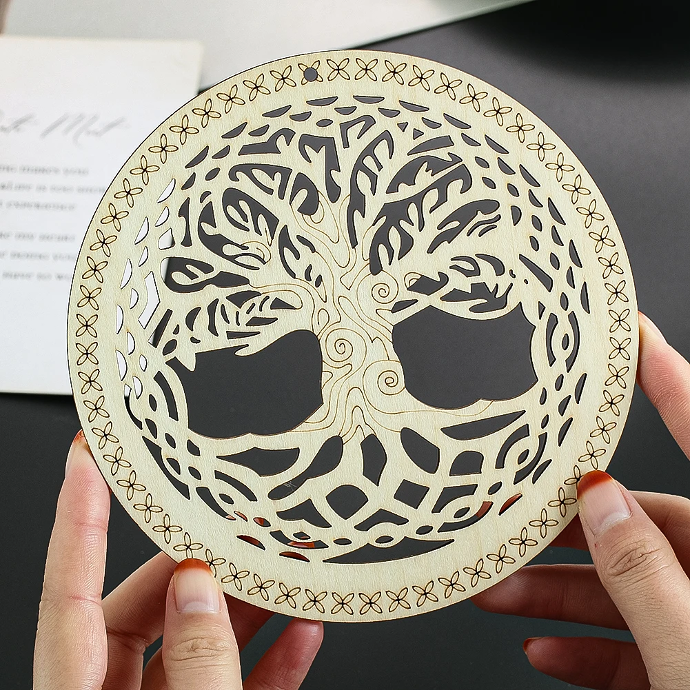 15cm Openwork Kabbalah Tree Of Life Laser Carve Wood Crafts Pendant Plank Coaster Fortune Tree Energy Reiki Wiccan Hanging