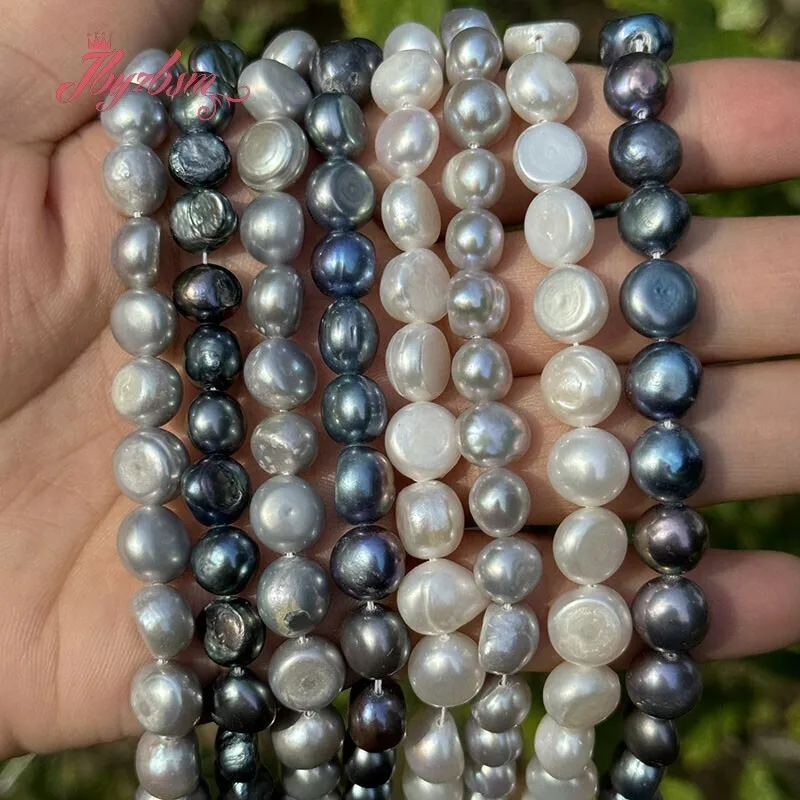 Natural Freshwater Pearl Freeform White Black Gray Stone Beads DIY Strand 15" For Jewelry Making Necklace Bracelet Free shipping