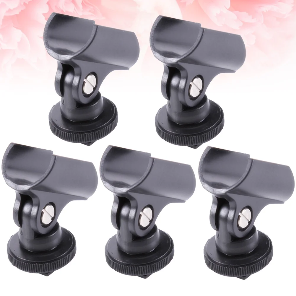

5Pcs Professional Microphone Clip for Dslr Heavy Plastic Sturdy Construction Flexible Mic Mount Holder with Hot Shoe Black