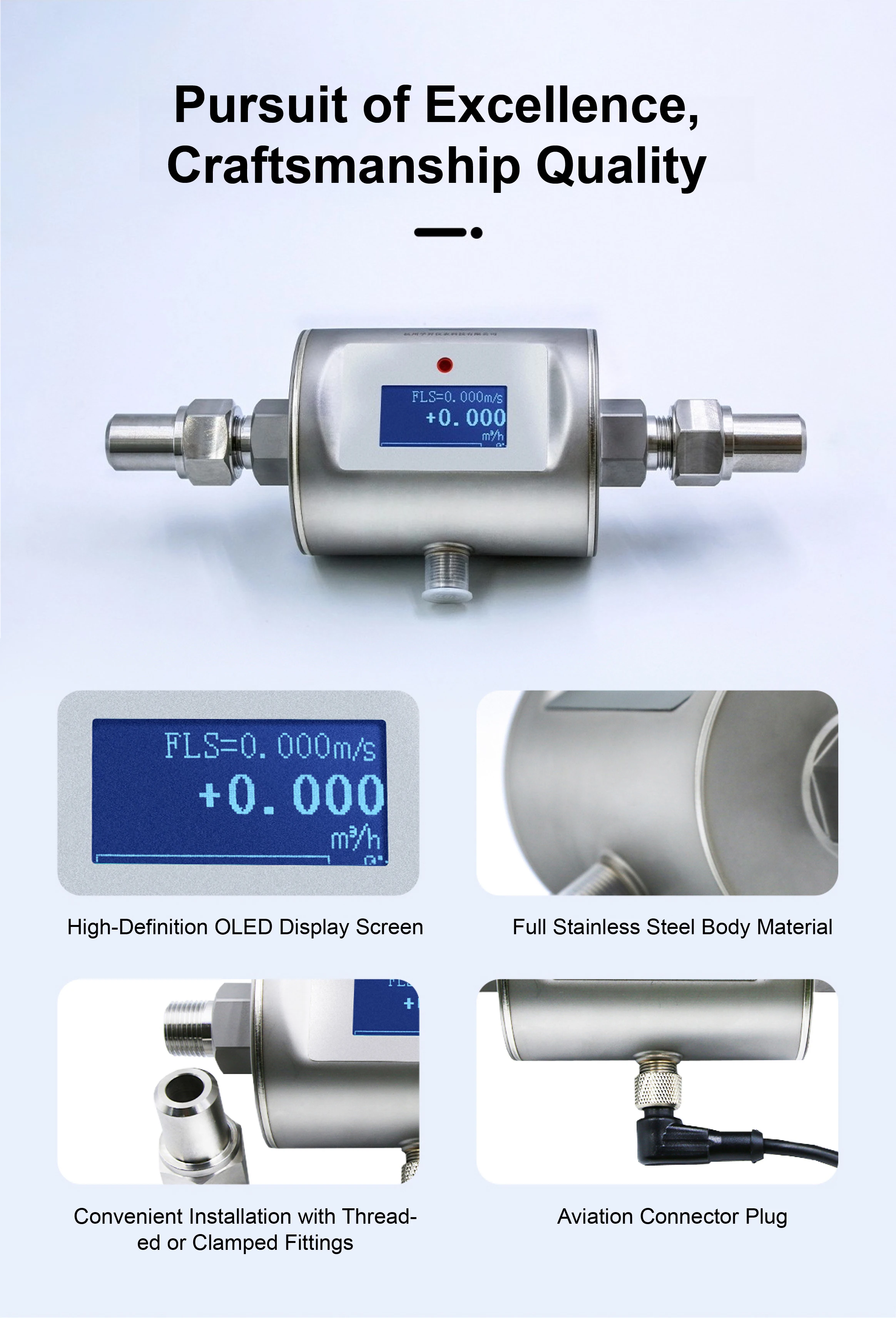 4-20mA Electromagnetic Flow Meter DN6-DN65 Micro Flow Digital OLED Display Stainless Steel Thread Connection Compact